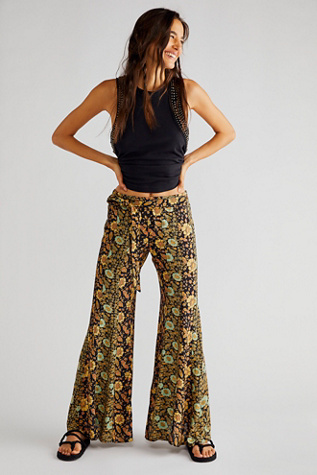 Free People bali sultry bohemian flared trousers in blue multi