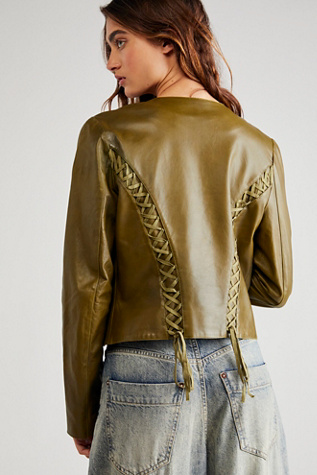 free people green leather jacket