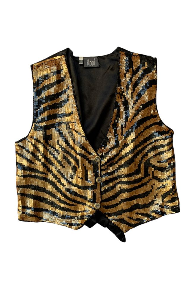 Vintage 80s Tiger's Eye Sequin Vest Selected By