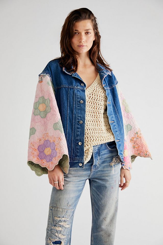 Patchwork jean outlet jacket