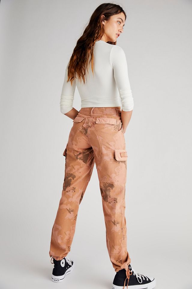 Free People Wind Up Utility Straight Leg Pants Button Cuff Pockets Gold 2  NWT