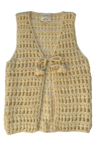 Vintage Mid-Century Open Crochet Tie Front Wool Vest