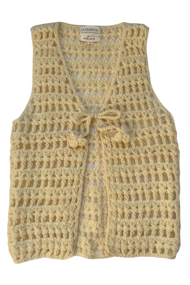 Vintage Mid-Century Open Crochet Tie Front Wool Vest Selected by