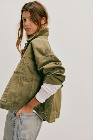 We The Free Opal Swing Denim Jacket At Free People In Aloe, Size: Small