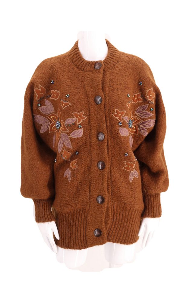 1980s Appliqué Wool Oversized Cardigan Selected By Ritual Vintage