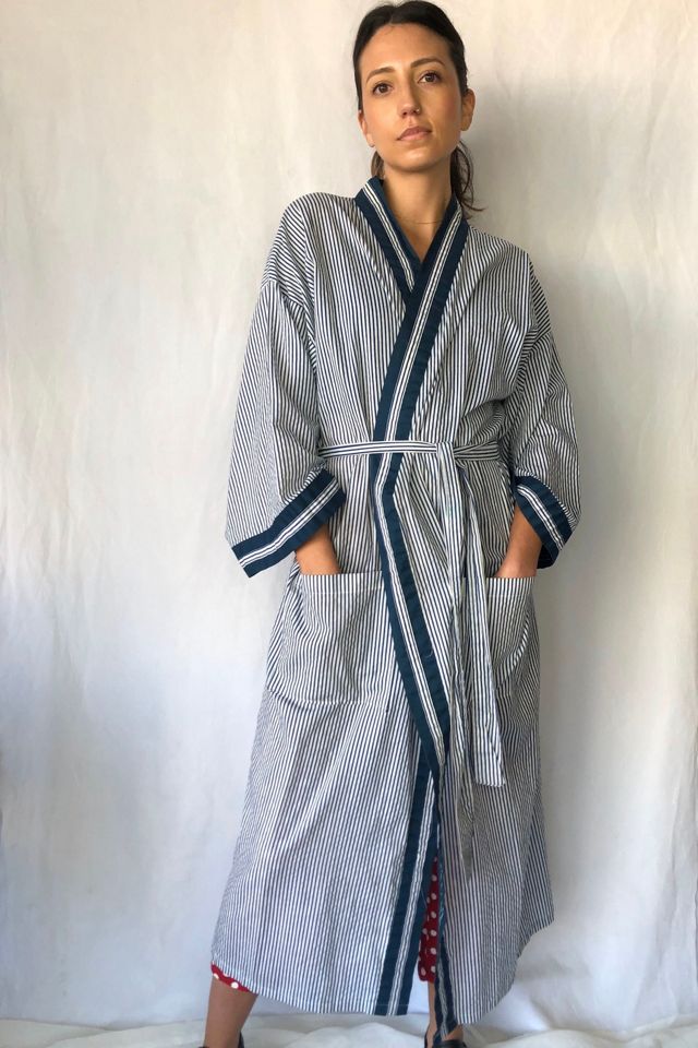 Vintage Blue Cotton Stripe Duster Robe Selected by Picky Jane | Free People