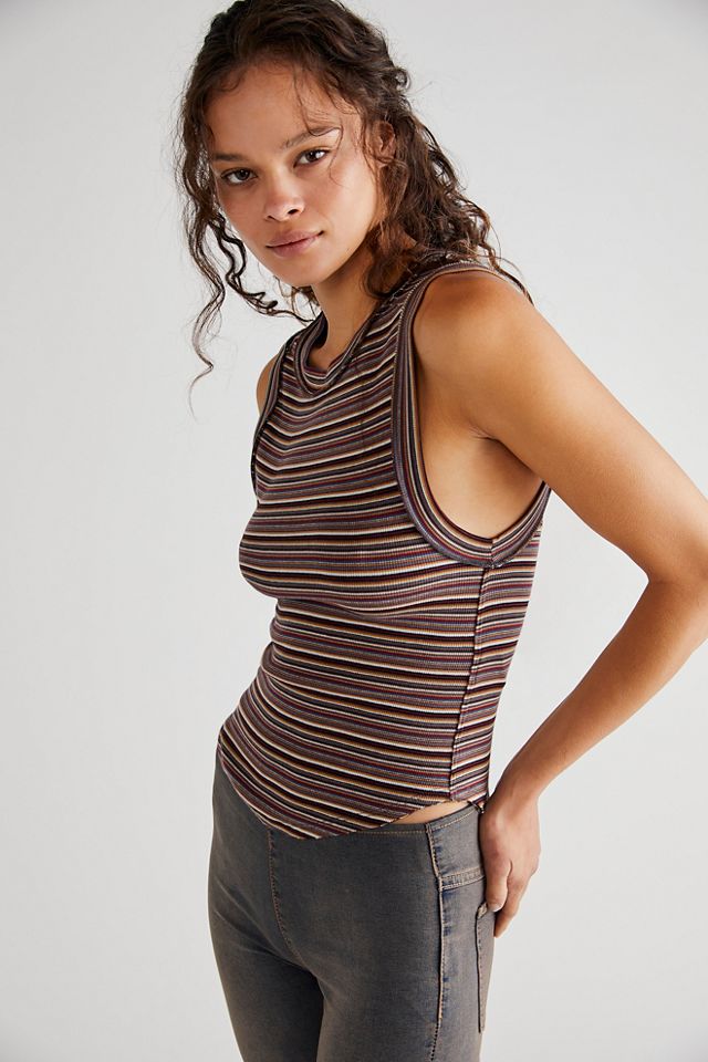 NWT FREE PEOPLE Grey/Silver Striped Lace Tank Top Women's SIZE SMALL