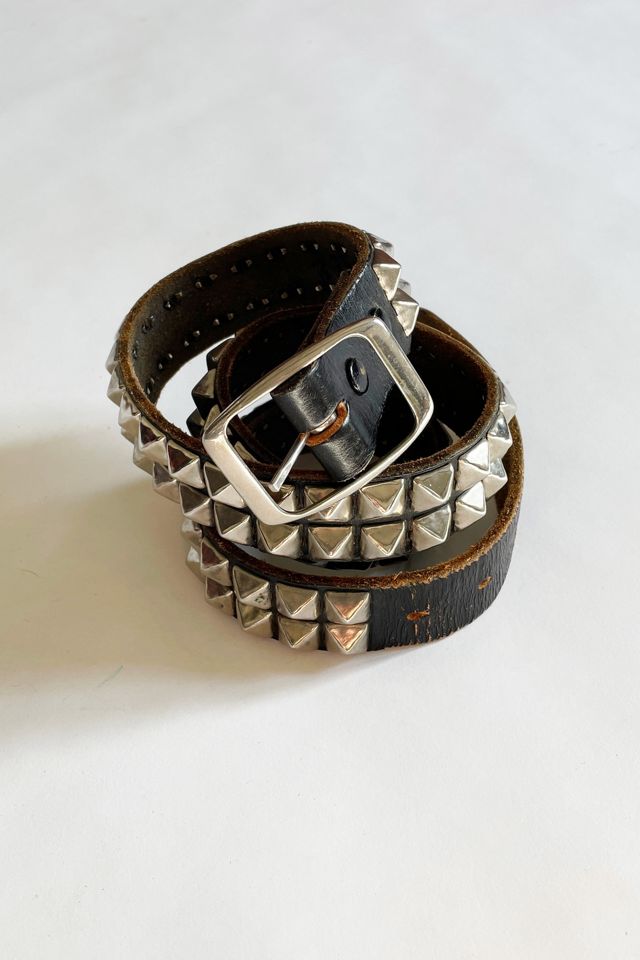 Vintage Silver Studded Black Leather Belt Selected by  display picture 3