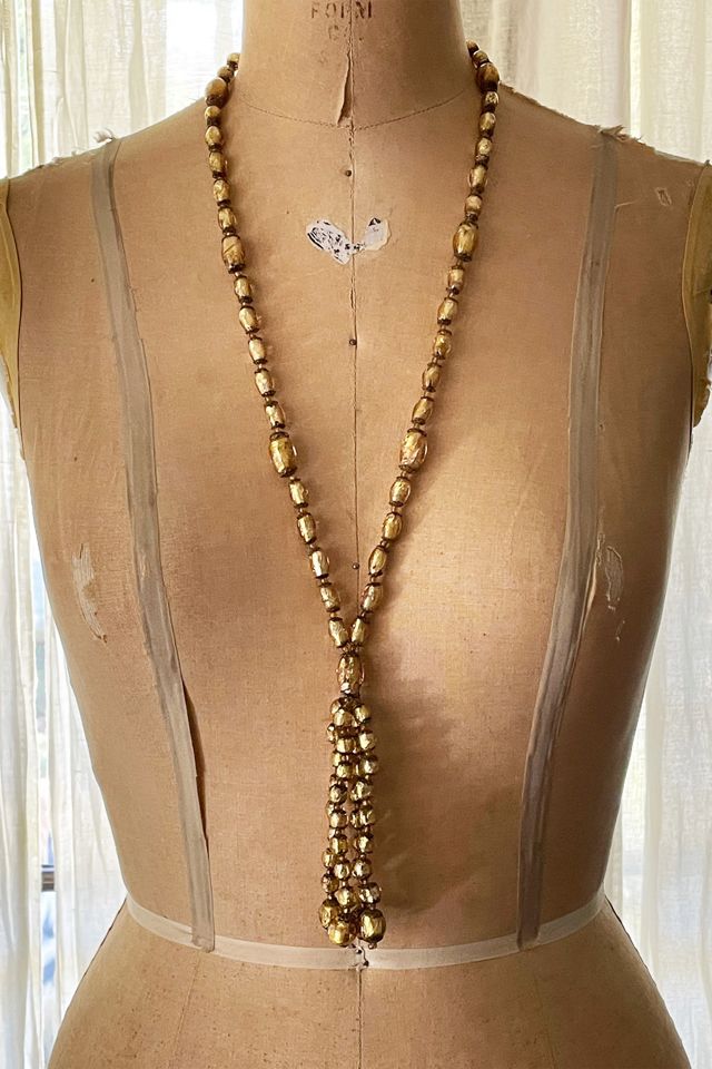 Vintage 1920's Venetian Gold Foil Sautoir Flapper Necklace Selected by FernMercantile #1