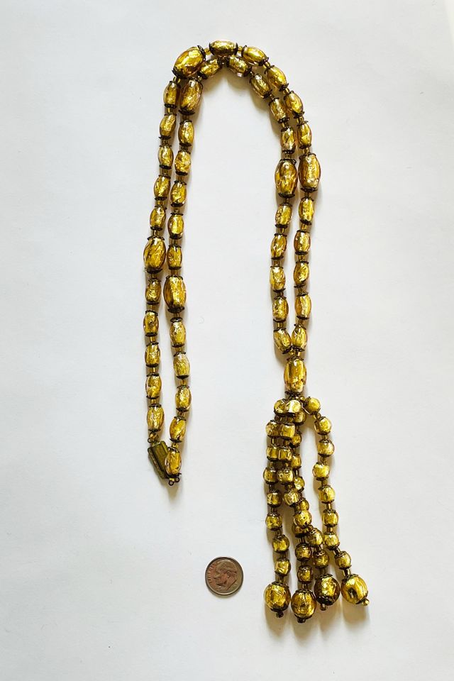 Vintage 1920's Venetian Gold Foil Sautoir Flapper Necklace Selected by FernMercantile #3