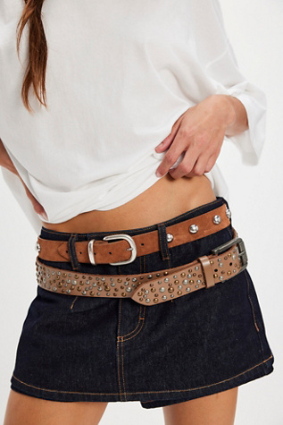 Tough Type Embellished Belt by Free People in Tan, Size: L-XL/G-TG