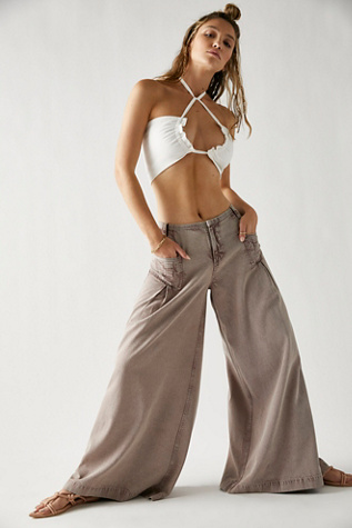 Free People extreme wide leg pants in vintage tan