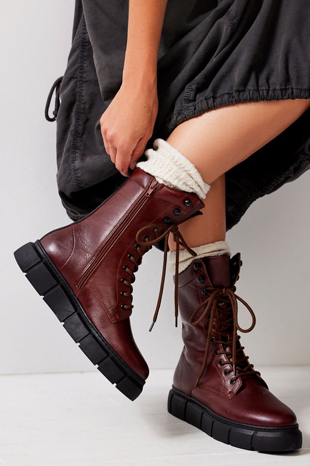 Calf length outlet lace up boots