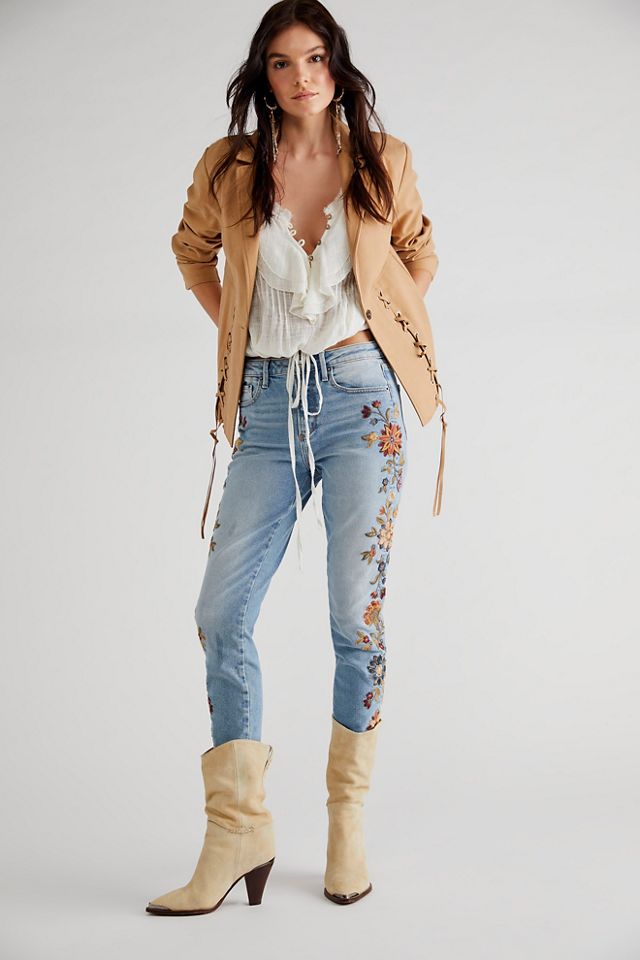 Free People Driftwood Jackie High-Rise Embroidered Jeans. 2