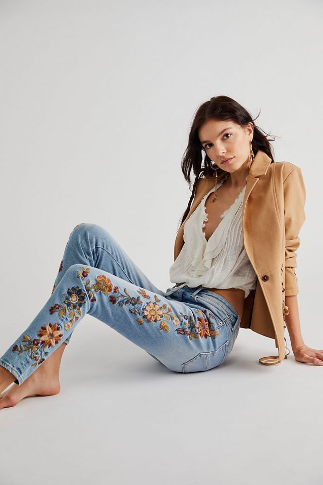 Free People Driftwood Jackie High-Rise Embroidered Jeans. 5