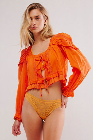 Daisy Lace Thong Knickers by Intimately at Free People in Flame Orange, Size: Large