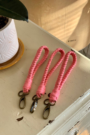 Macramé by Monday Hot Wristlet Keychain at Free People in Pink