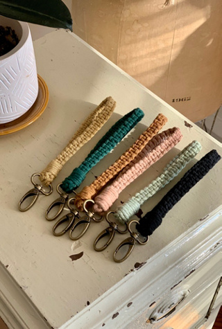 Macramé by Monday Wristlet Keychain at Free People in Pink