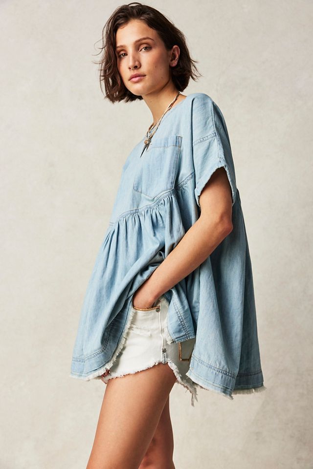 Denim Babydoll Top in Lunar Wash