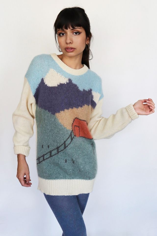 Vintage Bird Pattern Knit 80s Sweater 