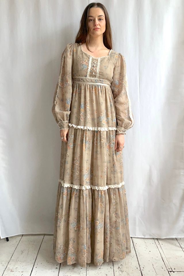 1970s Grey Floral Prairie Dress Selected by House of Vintage UK | Free  People