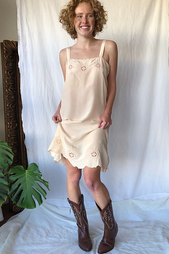 vintage silk slip dress Satin 1930s Bias Selected By Picky Jane 49 from top of neckline to hem Note Vintage Silk 1920s Deco Embroidered