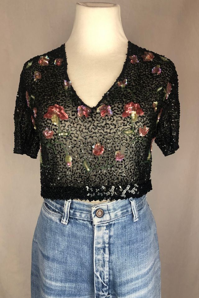 Vintage 20s-30s Silk Chiffon Sequin Crop Top Selected by