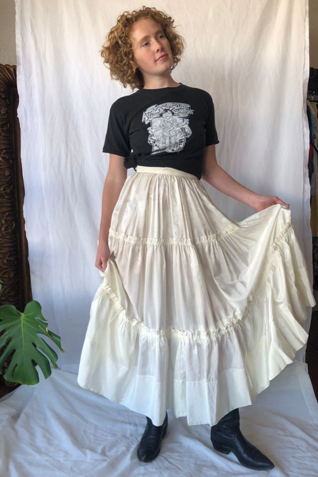 Vintage White Taffeta Tiered Prairie Maxi Skirt Selected by Picky Jane Free People