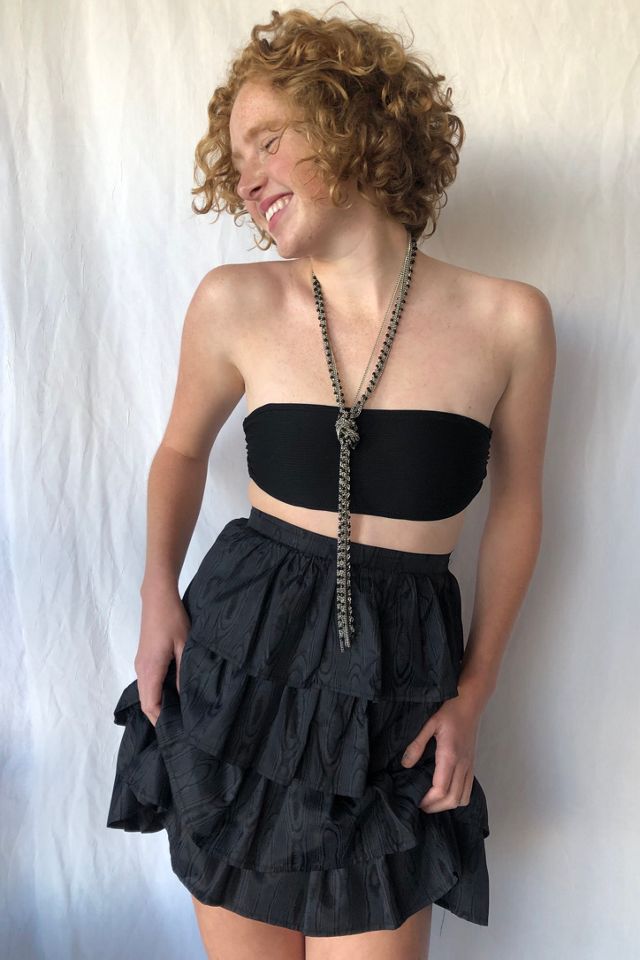 Vintage Black Silk Taffeta Ruffle Mini Skirt Selected by Picky Jane Free People