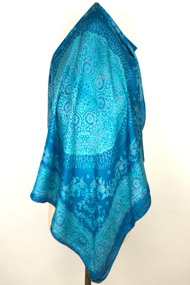 Turquoise Native Print Silk Scarf