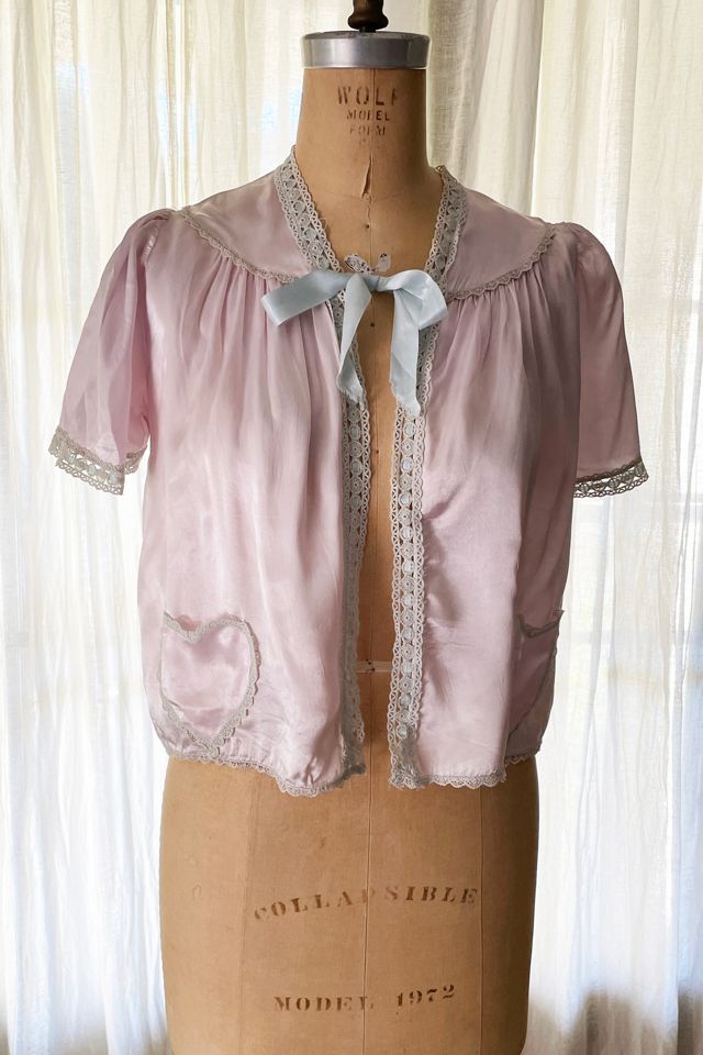 bias cut 1930s 40s nightgown bed jacket pink stripe cotton flannel