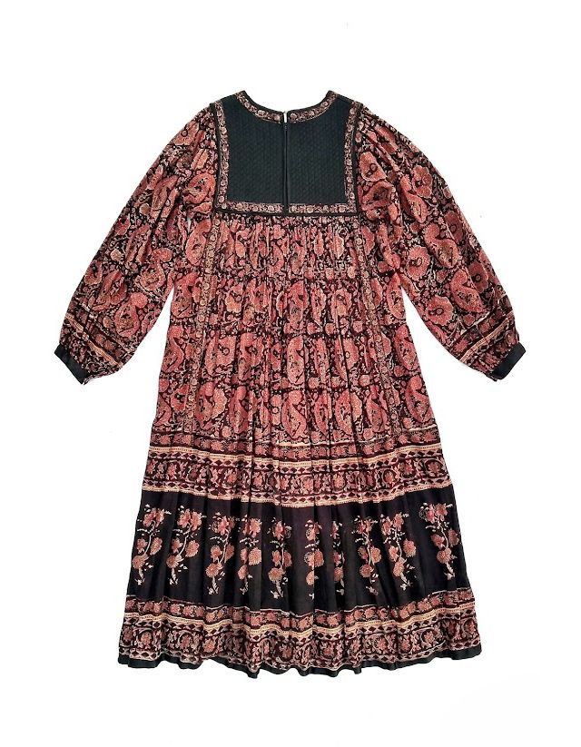 Vintage 1970's India Peacock Quilted Yoke Gauze Dress Selected by Garbage Soup #1