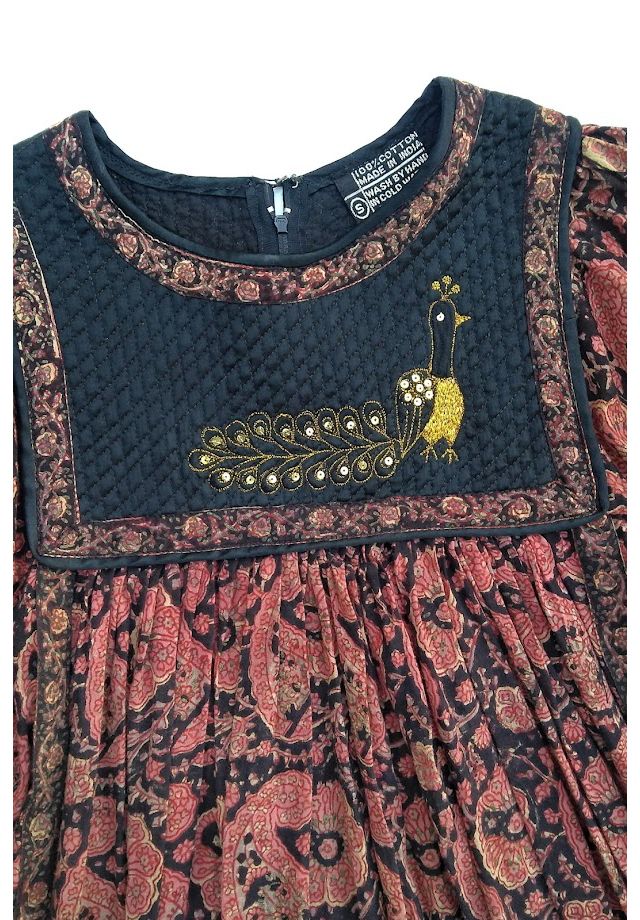 Vintage 1970's India Peacock Quilted Yoke Gauze Dress Selected by Garbage Soup #2