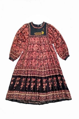 Vintage 1970's India Peacock Quilted Yoke Gauze Dress Selected by Garbage Soup