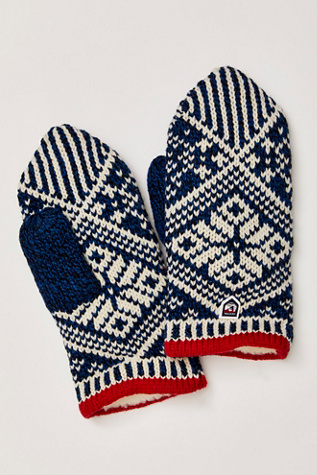 Hestra Nordic Wool Mittens At Free People In Blue/Off White, Size: Small