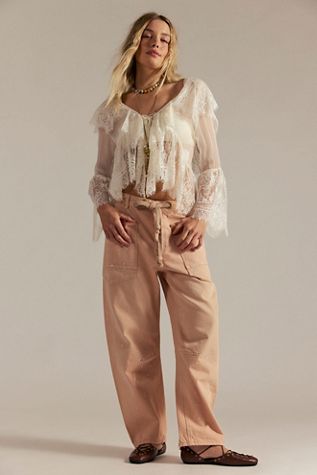 We The Free Moxie Flocked Pull-On Barrel Jeans