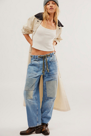 We The Free Moxie Pull-On Barrel Jeans at Free People in Tuest Blue, Size: 29