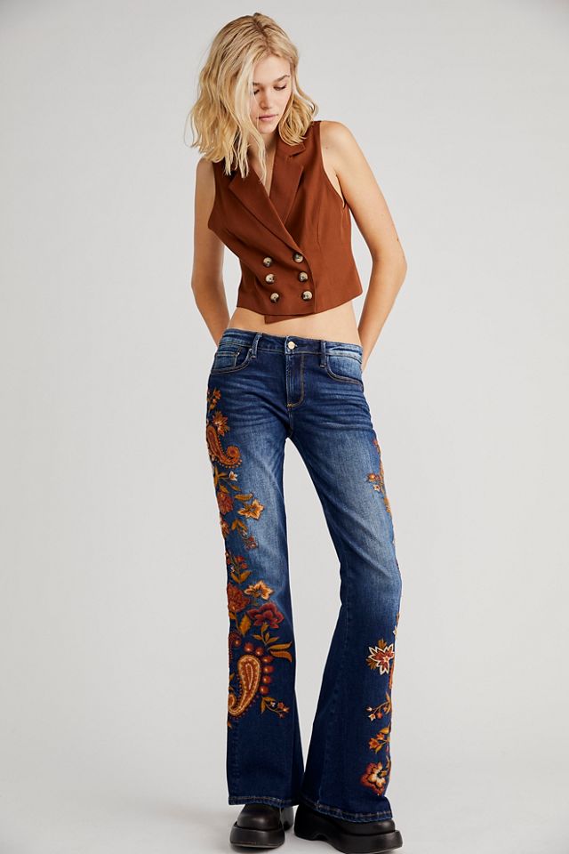 Free People X Driftwood Farrah Low Rise Embroidered Jeans Free People