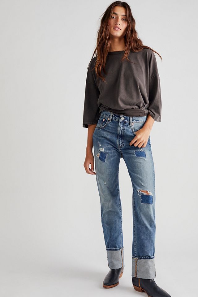 Cuffed store straight jeans