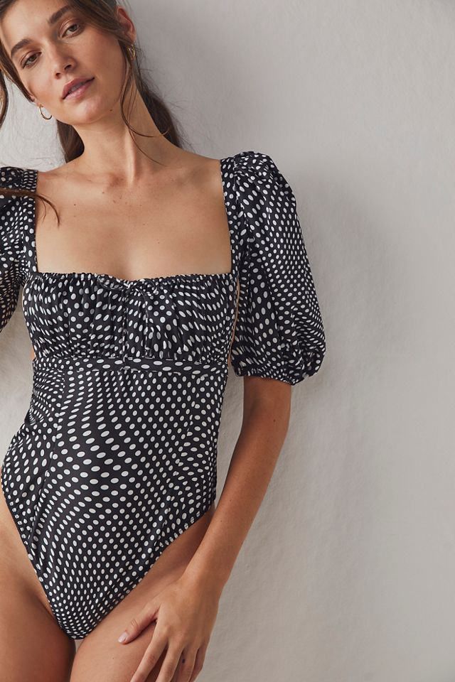 NWT For Love And Lemons Free People on sale Dany Polka Dot Black & White Bodysuit Sz XL