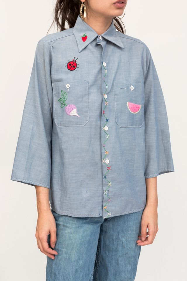 1970s Hand Embroidered Turnip and Mouse Chambray Denim Jacket Selected ...