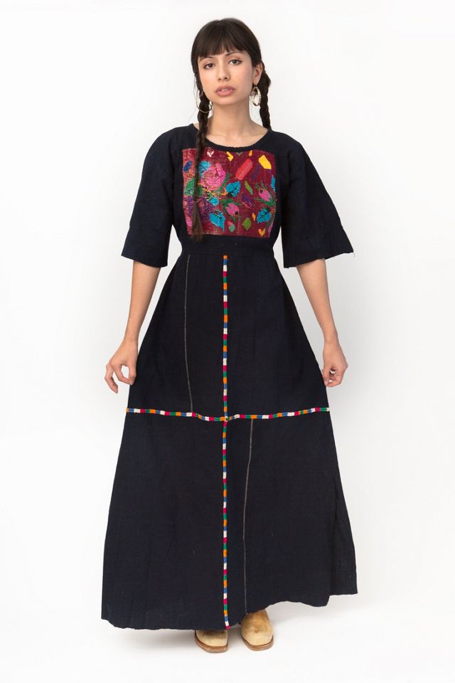green emerald velvet dress Vintage '30s Hand Embroidered Guatemala Dress Size Small main image 1