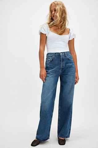 AGOLDE Low-Rise Baggy Jeans at Free People in Essence, Size: 27