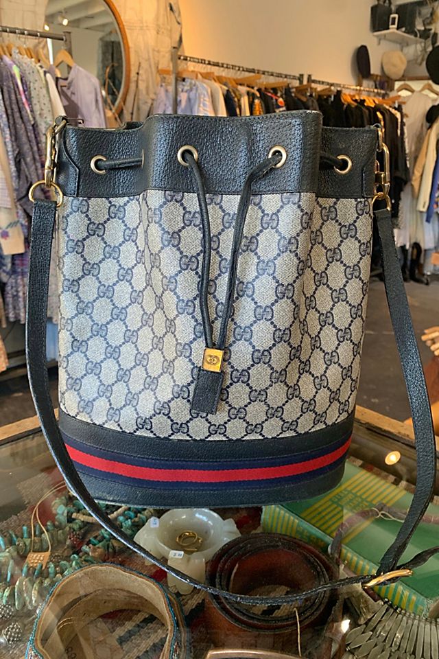 Authentic Vintage Gucci Blue Monogram Bucket Bag Selected by The Curatorial  Dept.