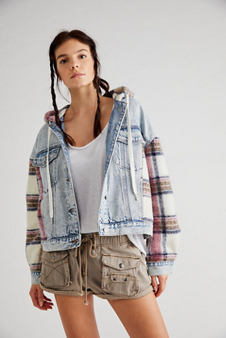 Sirius plaid best sale mixed denim jacket