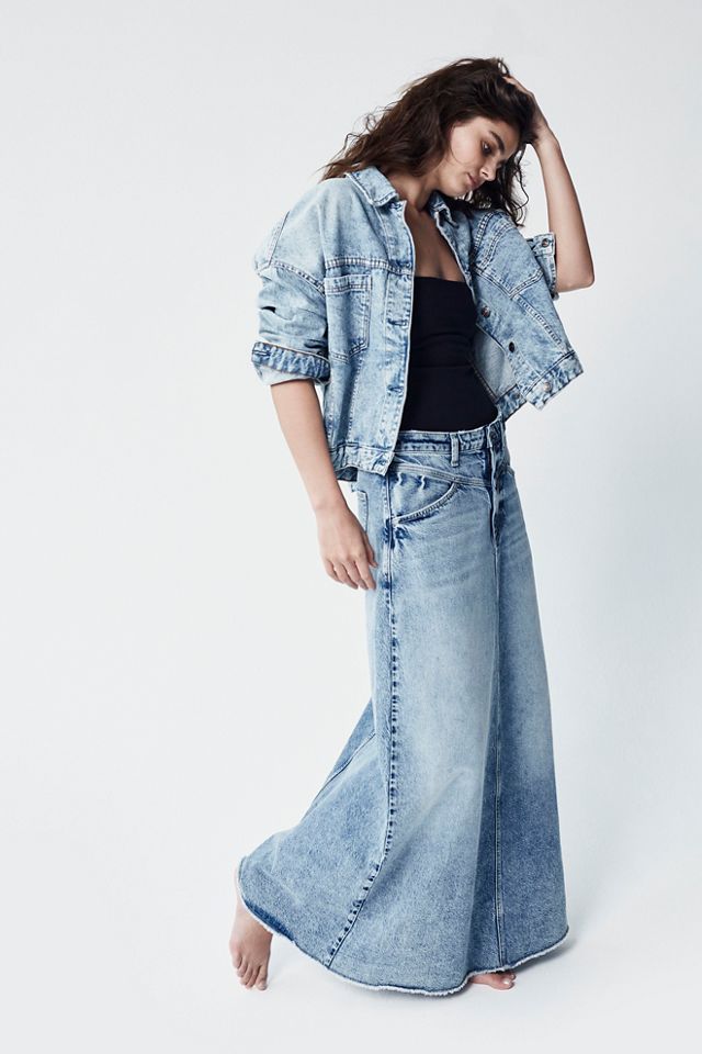 Come As You Are long flared denim skirt, Free People