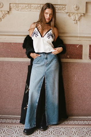We The Free Come As You Are Denim Maxi Skirt at Free People in Medium Wash, Size: US 12