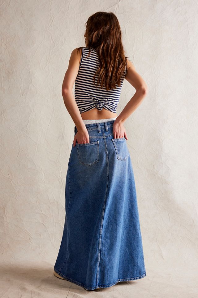 Free people maddie denim best sale midi skirt