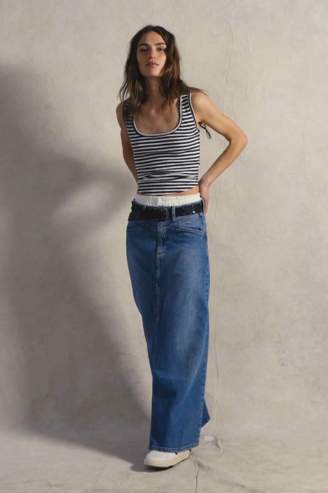 Blinding Lights Blue Denim Front Split Maxi Skirt – Beginning