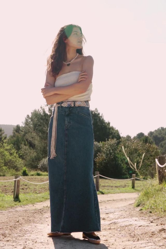 Free people long denim hot sale skirt